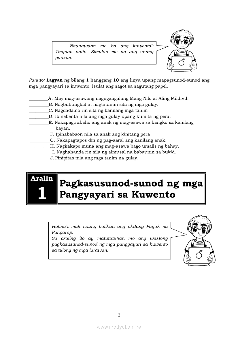 Filipino 6 Modyul 6: Pagkasusunod-sunod ng mga Pangyayari sa Kuwento