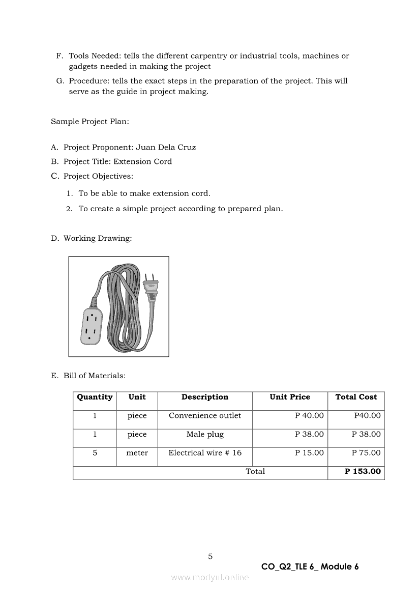 TLE 6 Industrial Arts Module 6 Constructing A Project Plan Grade 6 